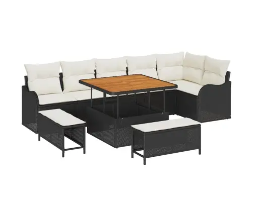 Sodo Sofų Rinkinys 9 Pcs Juoda Poliratanas