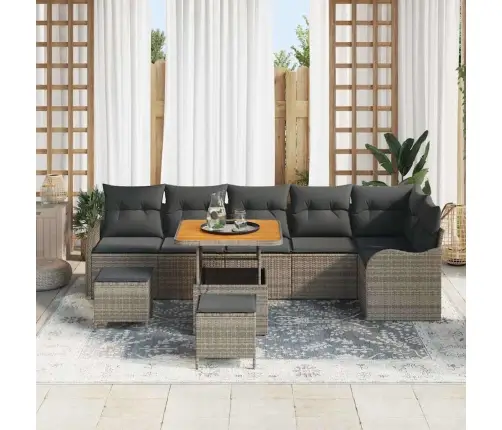 Dārza Dīvānu Komplekts 9 Pcs Pelēka Poliratāns Vidaxl