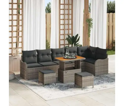 Sodo Sofų Rinkinys 9 Pcs Pilka Poliratanas