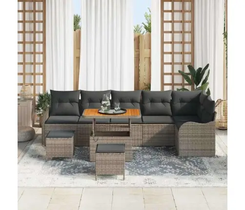 Sodo Sofų Rinkinys 9 Pcs Pilka Poliratanas