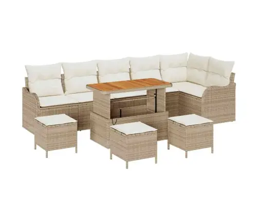 10 Gabalu Dārza Dīvānu Komplekts Ar Spilveniem Bēšā Krāsā, Poliratanā Un Akācijās Vidaxl