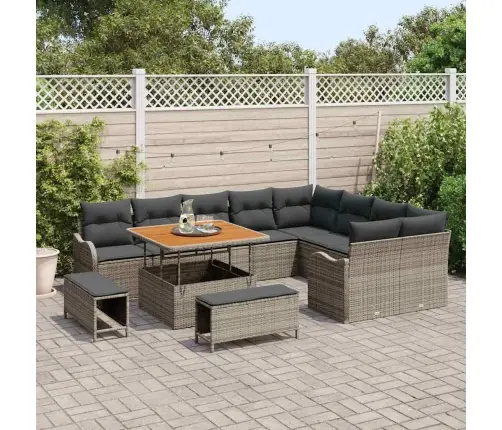 Sodo Sofų Rinkinys Su Pagalve 12 Pcs Pilka Poliratanas