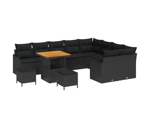 12 Daļu Dārza Dīvānu Komplekts Ar Spilveniem Melnā Poliratanā Un Akācijas Kokā. Vidaxl