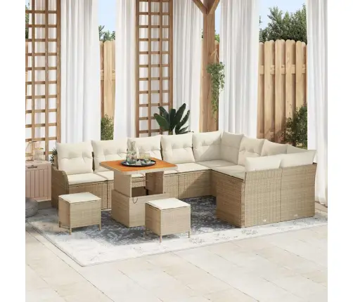 Divpadsmit Daļu Dārza Dīvānu Komplekts Ar Spilveniem - Bēšs, Poliratanis Un Akācija. Vidaxl