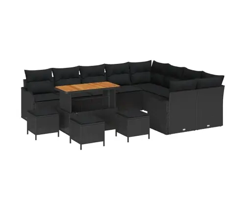 13 Gabalu Dārza Dīvānu Komplekts Ar Spilveniem No Melnā Poliratāna Un Akācijas Koka. Vidaxl