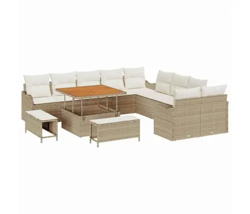 13 Daļu Dārza Dīvānu Komplekts Ar Bēšiem Spilveniem, Polyratānā, Akācija. Vidaxl