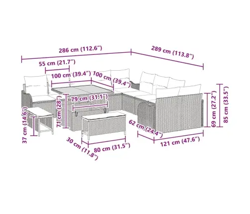 13 Daļu Dārza Dīvānu Komplekts Ar Bēšiem Spilveniem, Polyratānā, Akācija. Vidaxl