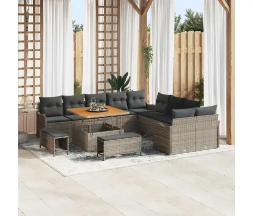 13 Daļu Dārza Dīvānu Komplekts Ar Pelēkiem Spilveniem Akācijas Kokā Vidaxl