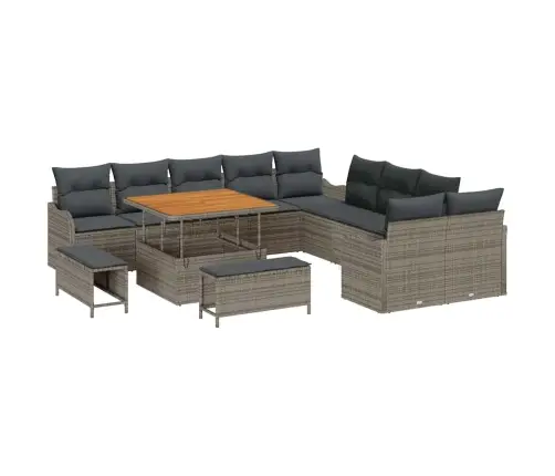 13 Daļu Dārza Dīvānu Komplekts Ar Pelēkiem Spilveniem Akācijas Kokā Vidaxl