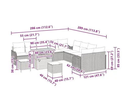 Aia Diivanikomplekt 13 Pcs Beež Polürotang