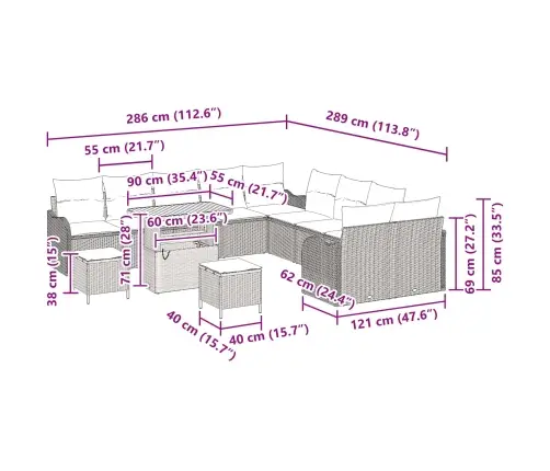 Sodo Sofų Rinkinys 13 Pcs Pilka Poliratanas