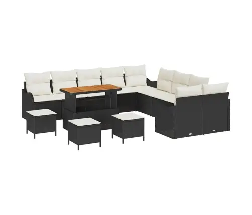 14 Daļu Dārza Dīvānu Komplekts Ar Spilveniem Melnā Polirattanā Un Akācijas Koka Vidaxl