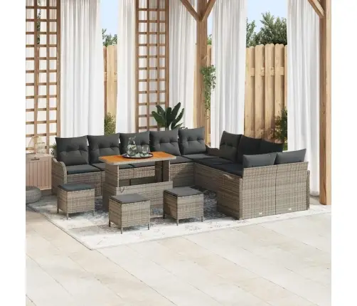 14 Daļu Dārza Dīvānu Komplekts Ar Spilveniem Pelēkā Poliratanā Vidaxl