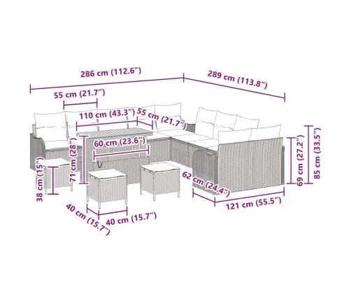 14 Daļu Dārza Dīvānu Komplekts Ar Spilveniem Pelēkā Poliratanā Vidaxl
