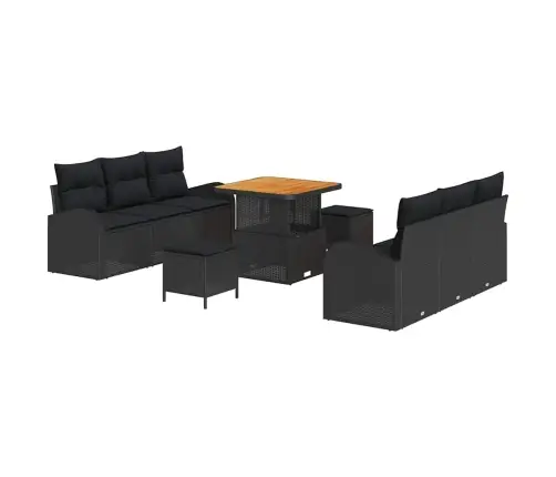9 Daļu Dārza Dīvānu Komplekts Ar Spilveniem Melns Polietilēna Rotangpalma Akācija Vidaxl