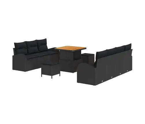 10 Daļu Dārza Dīvānu Komplekts Ar Spilveniem Melnā Poli Ratanam Akāciju Vidaxl