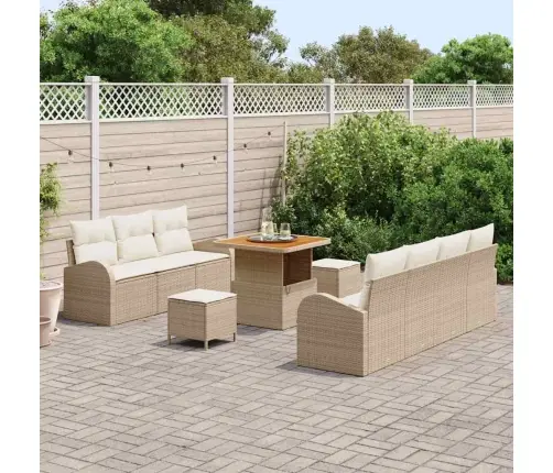 Dārza Dīvānu Komplekts Ar Spilvenu 10 Pcs Bēša Poliratāns Vidaxl