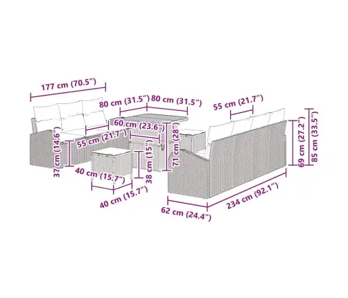Dārza Dīvānu Komplekts Ar Spilvenu 10 Pcs Bēša Poliratāns Vidaxl