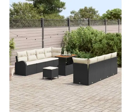 Sodo Sofų Rinkinys Su Pagalve 11 Pcs Juoda Poliratanas