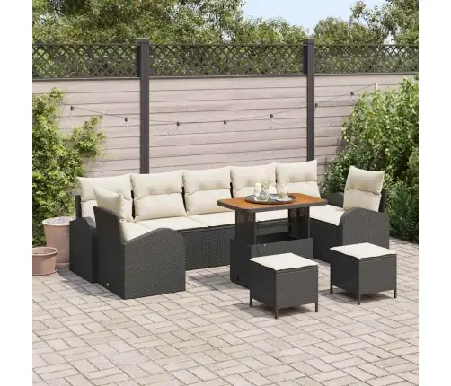 10 Daļīgu Dārza Dīvānu Komplekts Ar Spilveniem Melns Poli Ratan Akācija Vidaxl