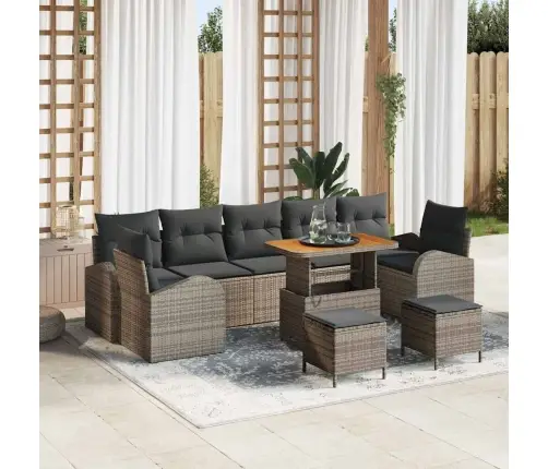 10 Gabalu Dārza Dīvānu Komplekts Ar Spilveniem Pelēkā Krāsā Polietilēna Rotangpalma, Akācija Vidaxl