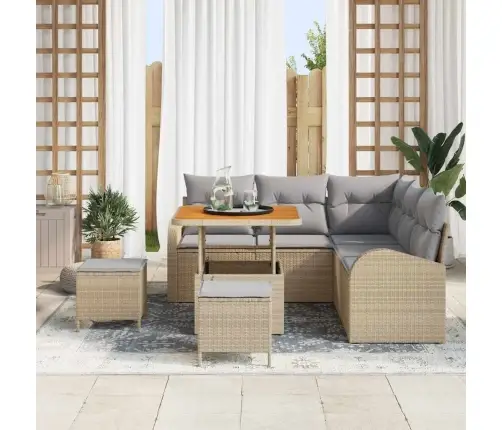 Sodo Sofų Rinkinys Su Pagalve 8 Pcs Smėlio Poli Ratanas