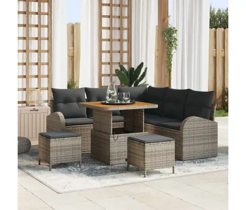 Dārza Dīvānu Komplekts 8 Pcs Pelēka Poliūtu Rotangpalma Vidaxl