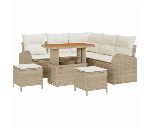 8 Daļīgu Dārza Dīvānu Komplekts Ar Spilveniem Bēšs Polietilēna Rotangpalma Akācija Vidaxl