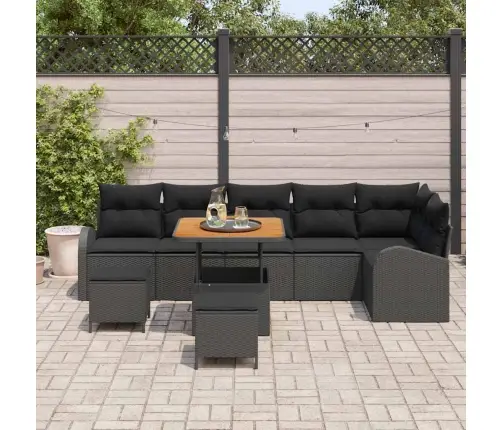 Sodo Sofų Rinkinys Su Pagalve 9 Pcs Juoda Poli Ratanas