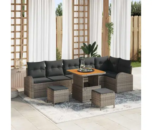 Dārza Dīvānu Komplekts 9 Pcs Pelēka Poliūtu Rotangpalma Vidaxl