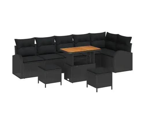 Sodo Sofų Rinkinys Su Pagalve 9 Pcs Juoda Poliratanas