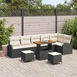 Sodo Sofų Rinkinys Su Pagalve 9 Pcs Juoda Poli Ratanas