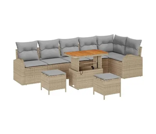 9 Gabalu Dārza Dīvānu Komplekts Ar Spilveniem Bēžā Poli Rotangpalma Akācija Vidaxl