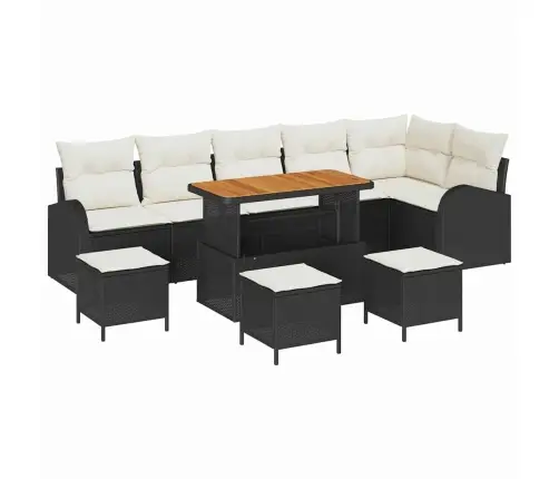 10 Gab Dārza Dīvānu Komplekts Ar Spilveniem Melns Poli Rotangs Vidaxl