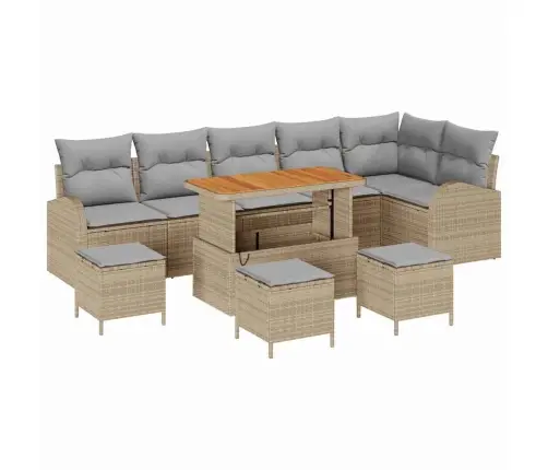 10 Daļu Dārza Dīvānu Komplekts Ar Spilveniem Bēšā Poliratanā Un Akācijā Vidaxl