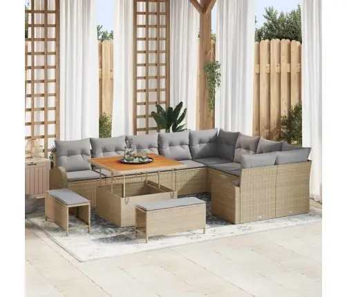 12 Daļīgu Dārza Dīvānu Komplekts Ar Spilveniem Bēšā Poli Rotangpalmas Akācijas Vidaxl