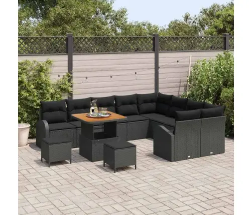 12 Gabalu Dārza Dīvānu Komplekts Ar Spilveniem Melns Poli Rattan Akācija Vidaxl