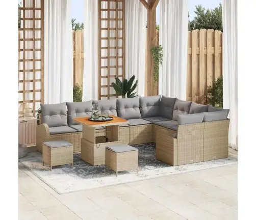 Sodo Sofų Rinkinys Su Pagalve 12 Pcs Smėlio Poli Ratanas