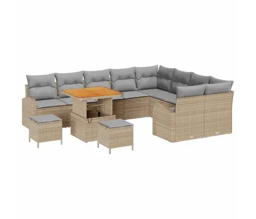 Sodo Sofų Rinkinys Su Pagalve 12 Pcs Smėlio Poli Ratanas