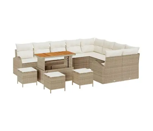 13 Gabalu Dārza Dīvānu Komplekts Ar Spilveniem - Bēšs, Poli Rotangpalma, Akācija Vidaxl