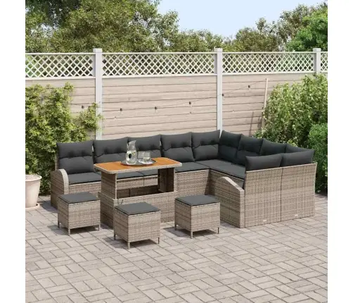 13 Gabalu Dārza Dīvānu Komplekts Ar Spilveniem Pelēks Poli Rotangpalma Vidaxl