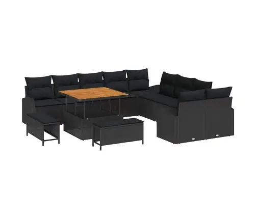Sodo Sofų Rinkinys Su Pagalve 13 Pcs Juoda Poli Ratanas