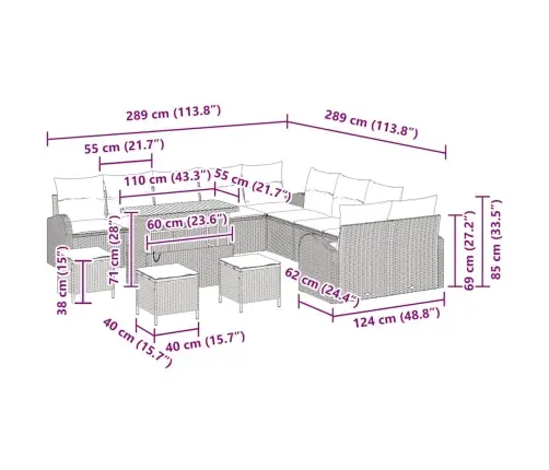 Sodo Sofų Rinkinys Su Pagalve 14 Pcs Smėlio Poli Ratanas