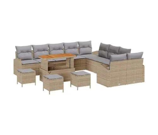 Sodo Sofų Rinkinys Su Pagalve 14 Pcs Smėlio Poli Ratanas