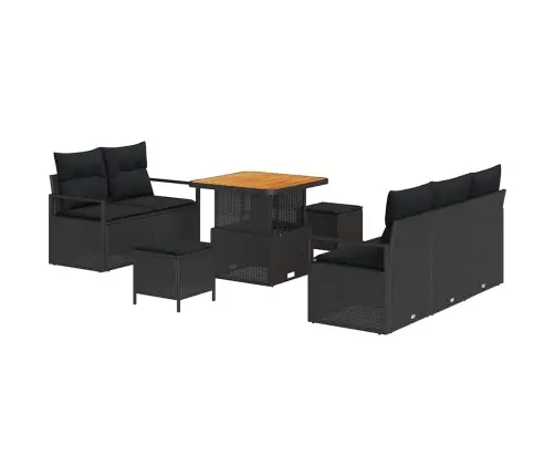 Sodo Sofų Rinkinys Su Pagalve 8 Pcs Juoda Poli Ratanas