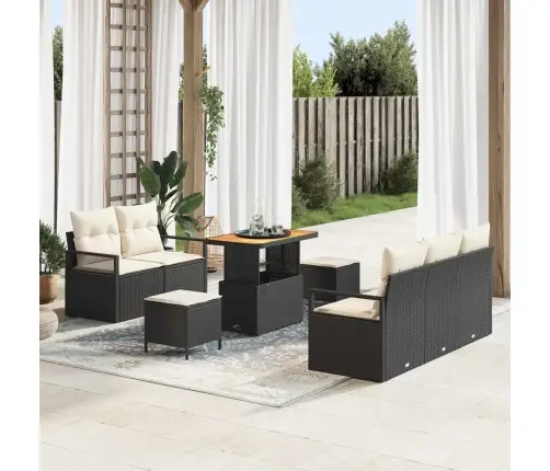 Sodo Sofų Rinkinys Su Pagalve 8 Pcs Juoda Poli Ratanas