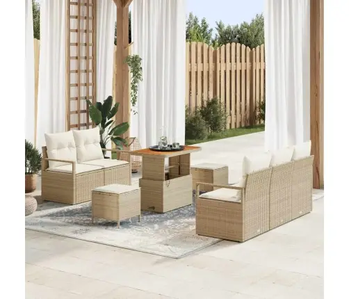 Sodo Sofų Rinkinys Su Pagalve 8 Pcs Smėlio Poli Ratanas