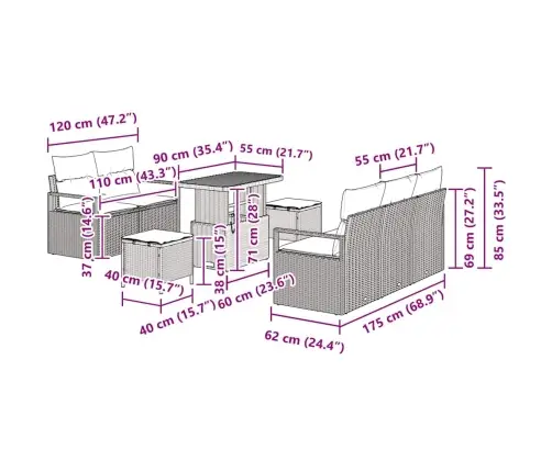 Sodo Sofų Rinkinys Su Pagalve 8 Pcs Smėlio Poli Ratanas