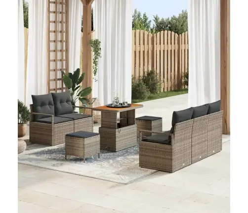 8 Gabalu Dārza Dīvānu Komplekts Ar Spilveniem Pelēks Poli Rotangpalma Akācija Vidaxl