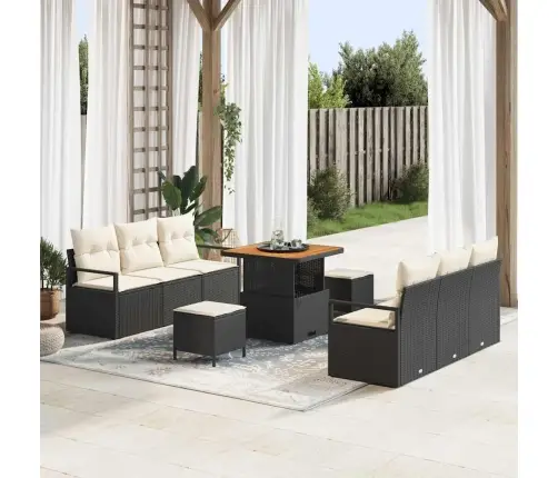 9 Gabalu Dārza Dīvānu Komplekts Ar Spilveniem Melnā Poli Rotangpalmas Akācijas Vidaxl